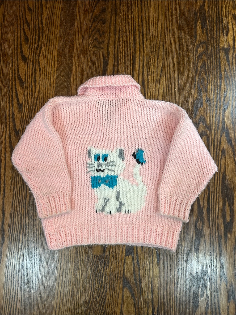 Vintage Handmade Knit Kitty Cat Cardigan